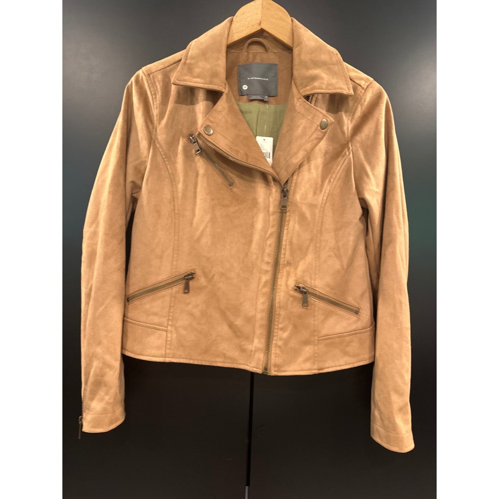 By Anthropologie Faux Suede Moto Jacket Cedar Tan XS NWT Asymmetric Zip Biker